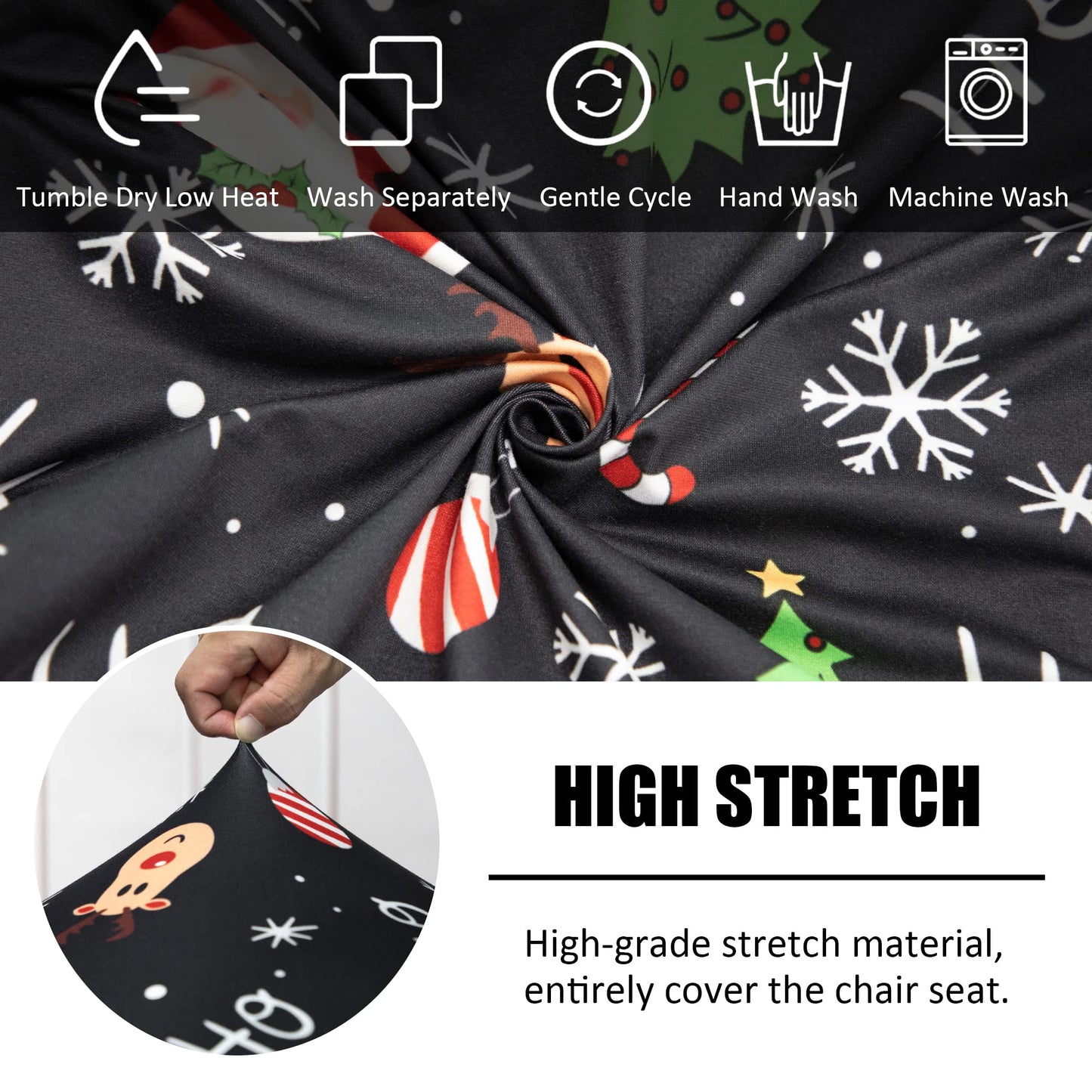 BIETYONE Christmas Chair Covers Set of 4 Dining Room Chair Slipcovers Christmas Trees and Santa Decoration Black Chair Covers for Kitchen Dining Room