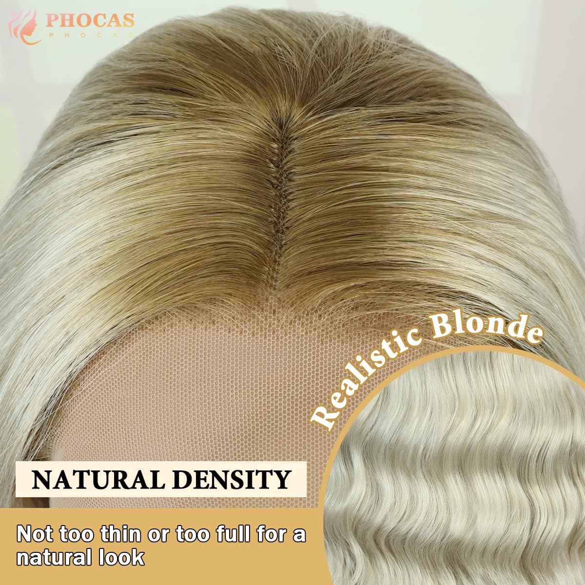 PHOCAS 30 Inch Curly Blonde Lace Front Wig 13x3 Synthetic Lace Front Wig Pre Plucked Free Part, Ombre Blonde Long Body Wave HD Lace Frontal Wigs for Women Halloween Cosplay Party Daily Use