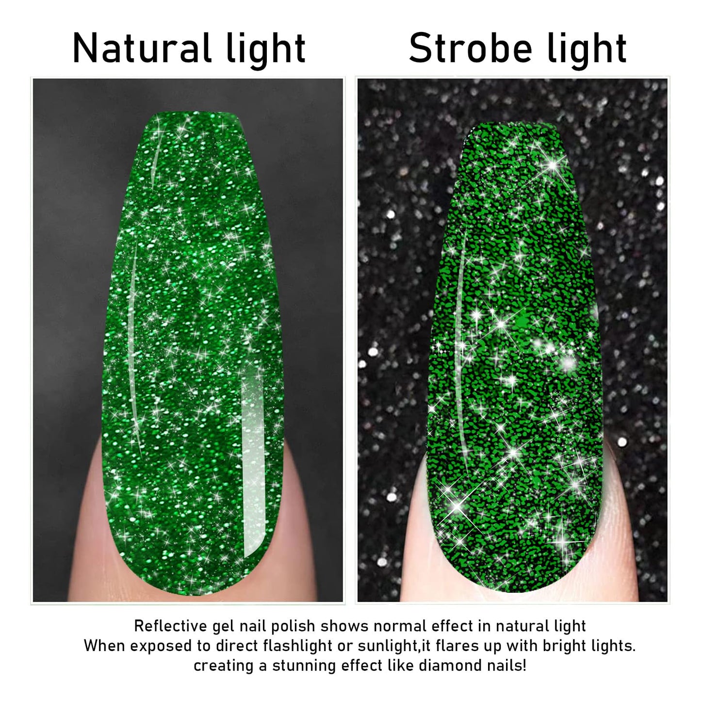 eodci Reflective Glitter Gel Polish, 15ML Olive Green Nail Polish Sparkly Shiny Gel Nail Art UV LED Lamp Need Nail Gel for Manicure DIY and Nail Salon