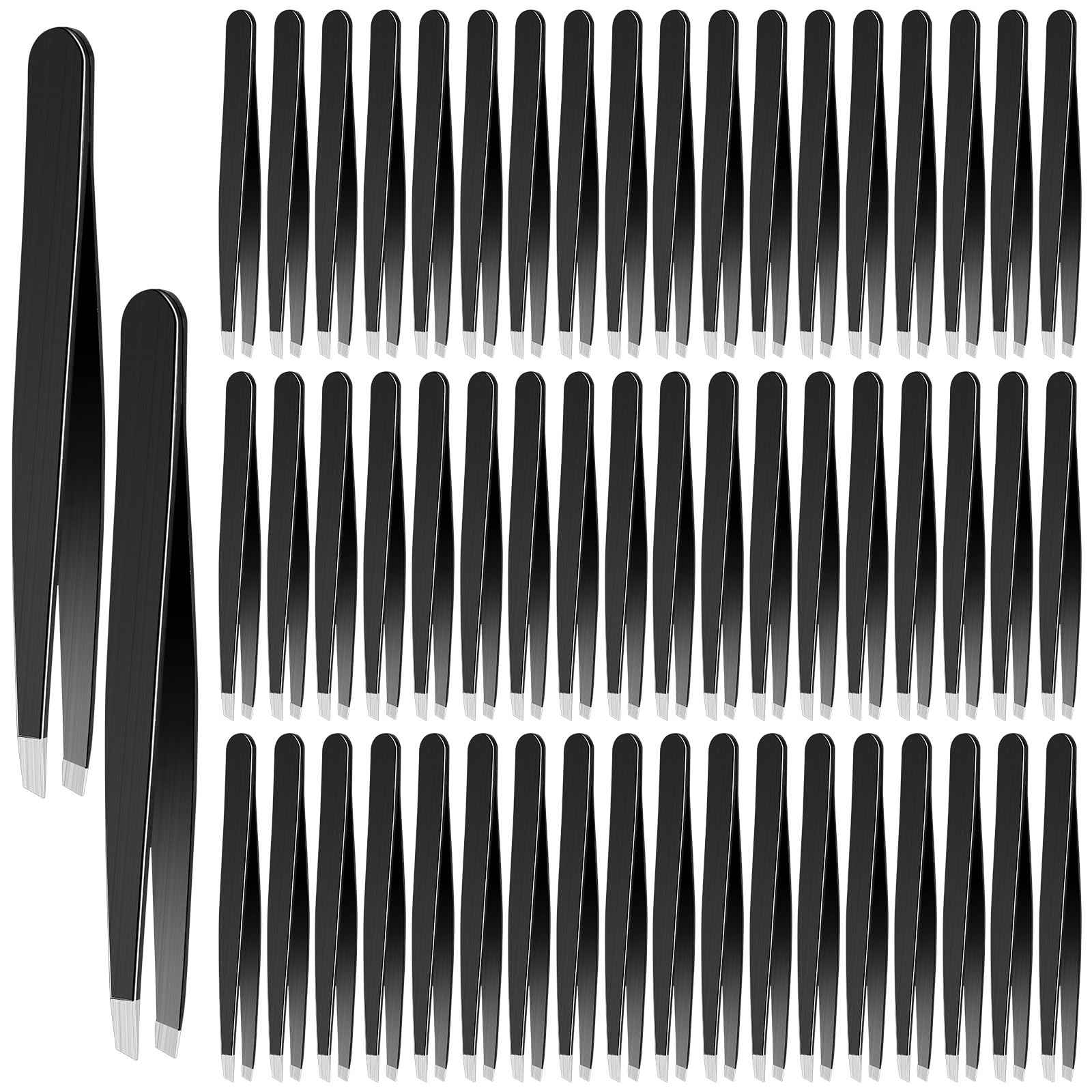 Lasnten 64 Pieces Eyebrow Tweezers for Women Men Slanted Precision Stainless Steel Tweezers Facial Hair Removal Ingrown Hair Eyelash Extension Plucking Blackhead(Black)