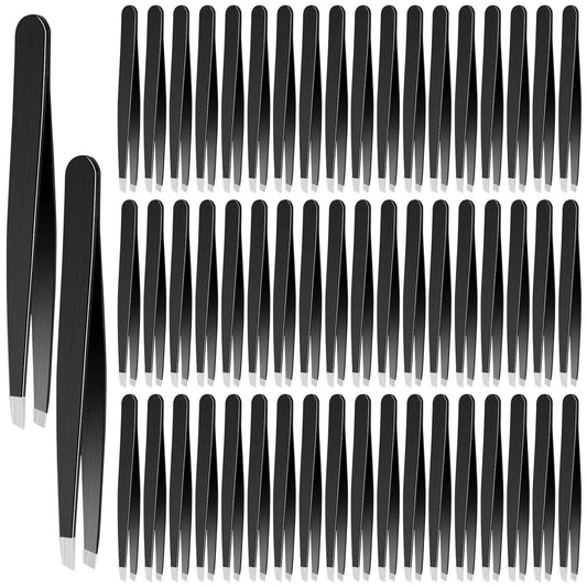 Lasnten 64 Pieces Eyebrow Tweezers for Women Men Slanted Precision Stainless Steel Tweezers Facial Hair Removal Ingrown Hair Eyelash Extension Plucking Blackhead(Black)