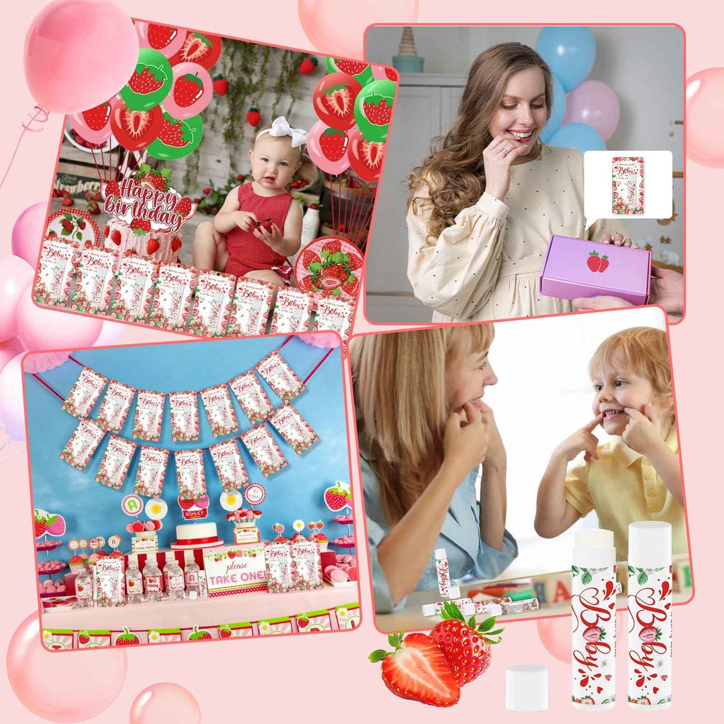 30 Pack Strawberry Baby Shower Games Lip Balms Bulk Games Prizes Party Gifts for Guests Friends Gender Reveal Favors Decorations Souvenirs Baby Thanksgiving Christmas Gift Bags Stuffers(Strawberry)