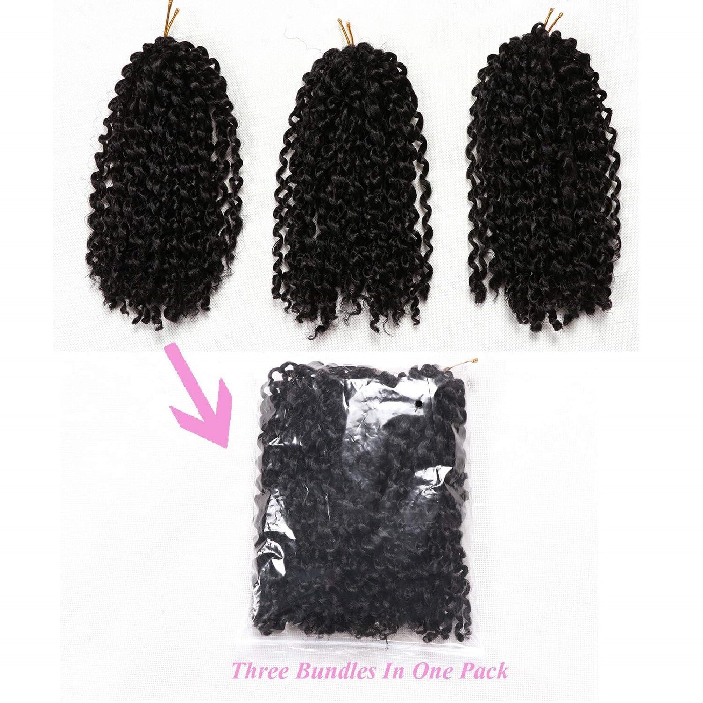 8 Inch Short Passion Twist Crochet Hair 3 Bundles Marlybob Crochet Hair Kinky Curly Crochet Hair for Black Women Water Wave Crochet Braids Hair for Kids (8 Inch/3 Bundles, 2#)