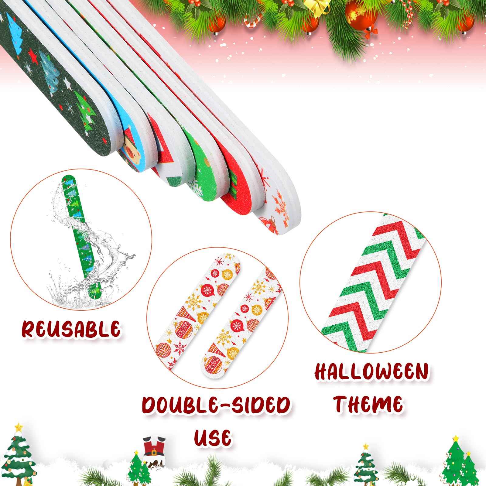 Lasnten 200 Pcs Nail Files Bulk Set for Natural Double Sided Emery Boards Fingernail Files Nail Buffering Manicure Pedicure Tool for Acrylic Fingernail Women Men (Christmas)