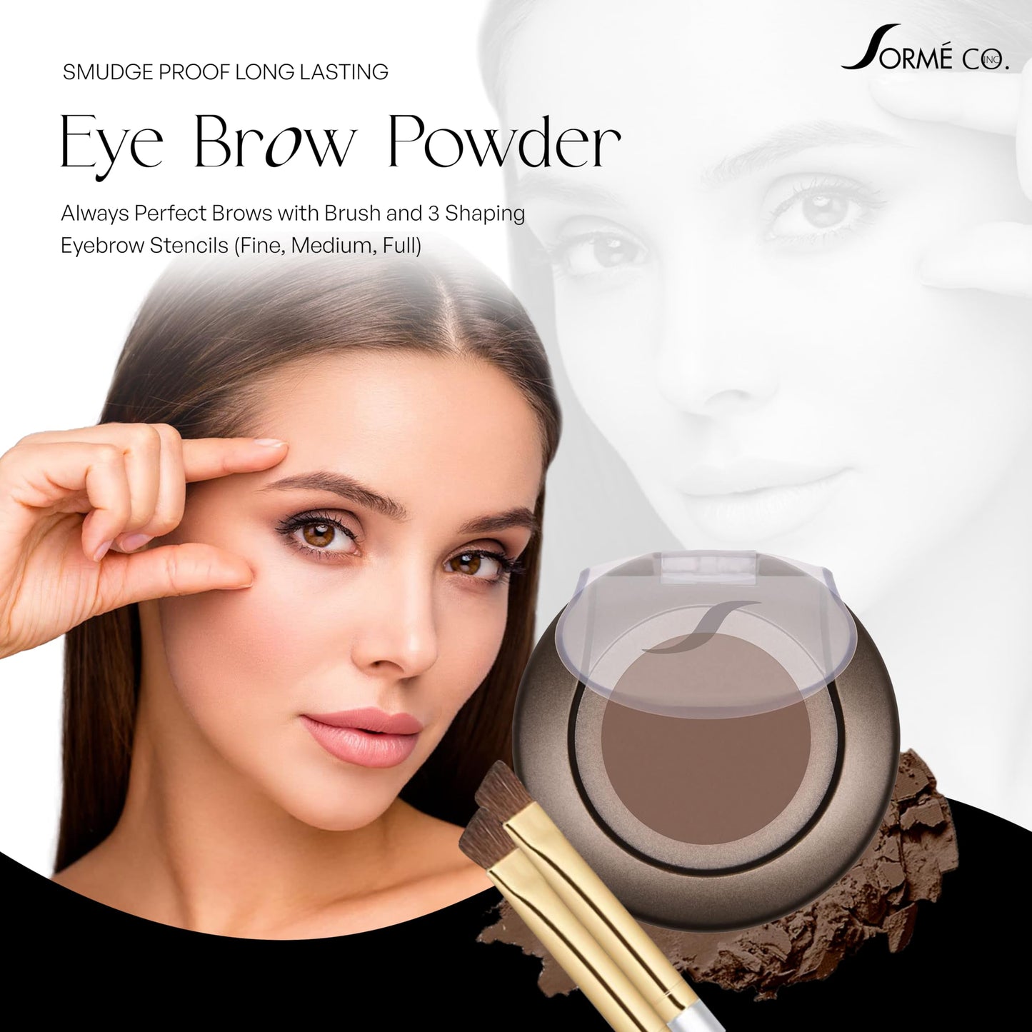 SORMÉ Smudge Proof Long Lasting Eye brow Powder for Women - Always Perfect Brows with Brush and 3 Shaping Eyebrow Stencils (Fine, Medium, Full) - Finest Color Pigment Eyebrow Filler - Soft Smoke