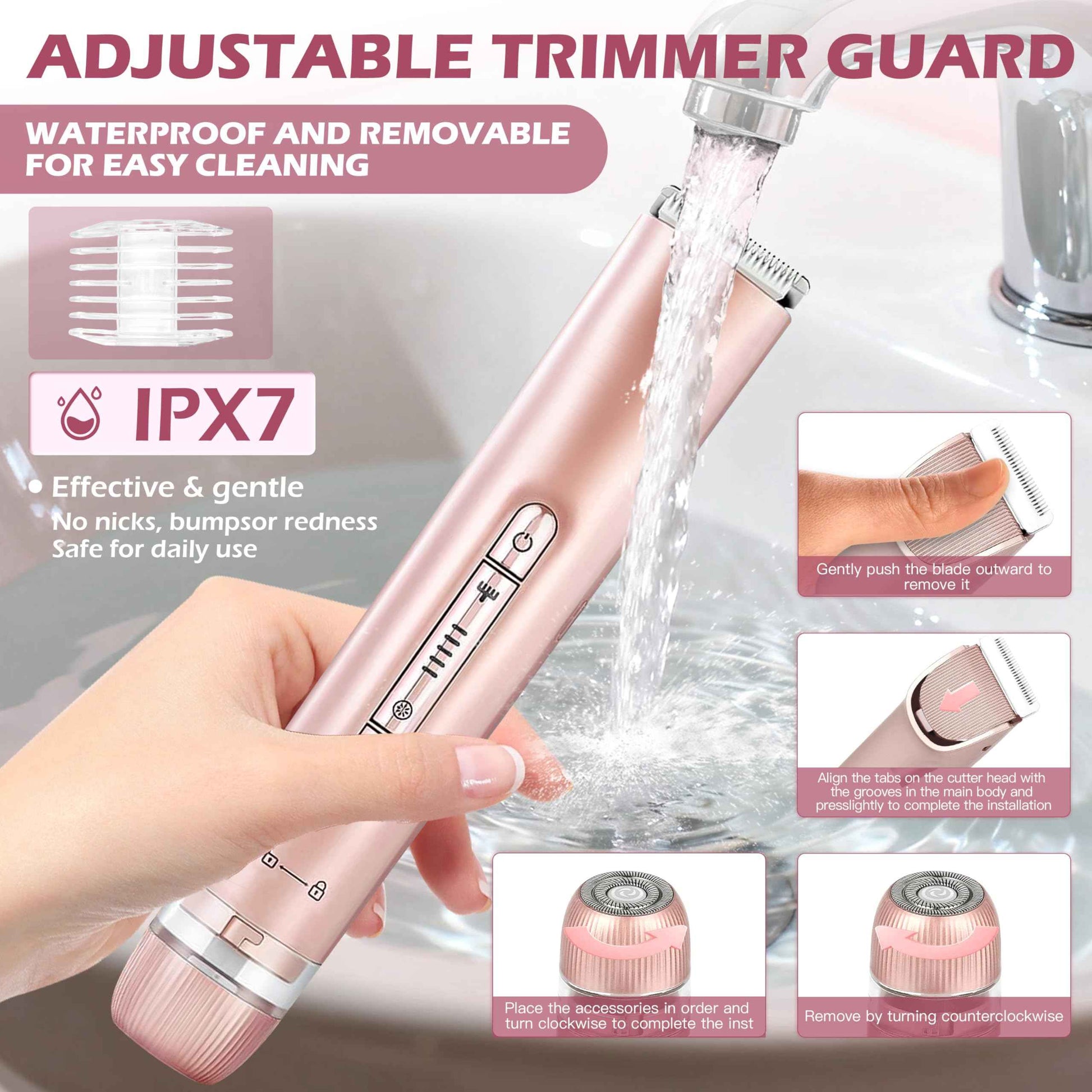 MINYUGUT 2 in 1 Dual Head Bikini Trimmer for Women, Women Electric Shaver IPX7 Waterproof Wet & Dry Use Body Hair Trimmer and Facial Hair Remover Cordless Body Shaver for Bikini Underarm Leg Arm Face