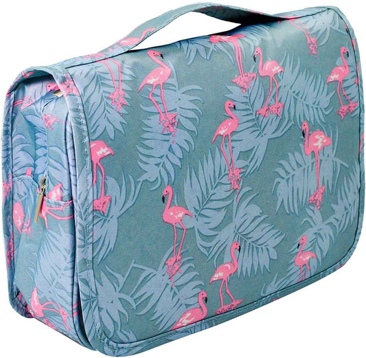 Trawila Travel Hanging Toiletry Bag Cosmetic Bag Makeup Organizers for Men & Women with Sturdy Hook (Light Blue Flamingo)