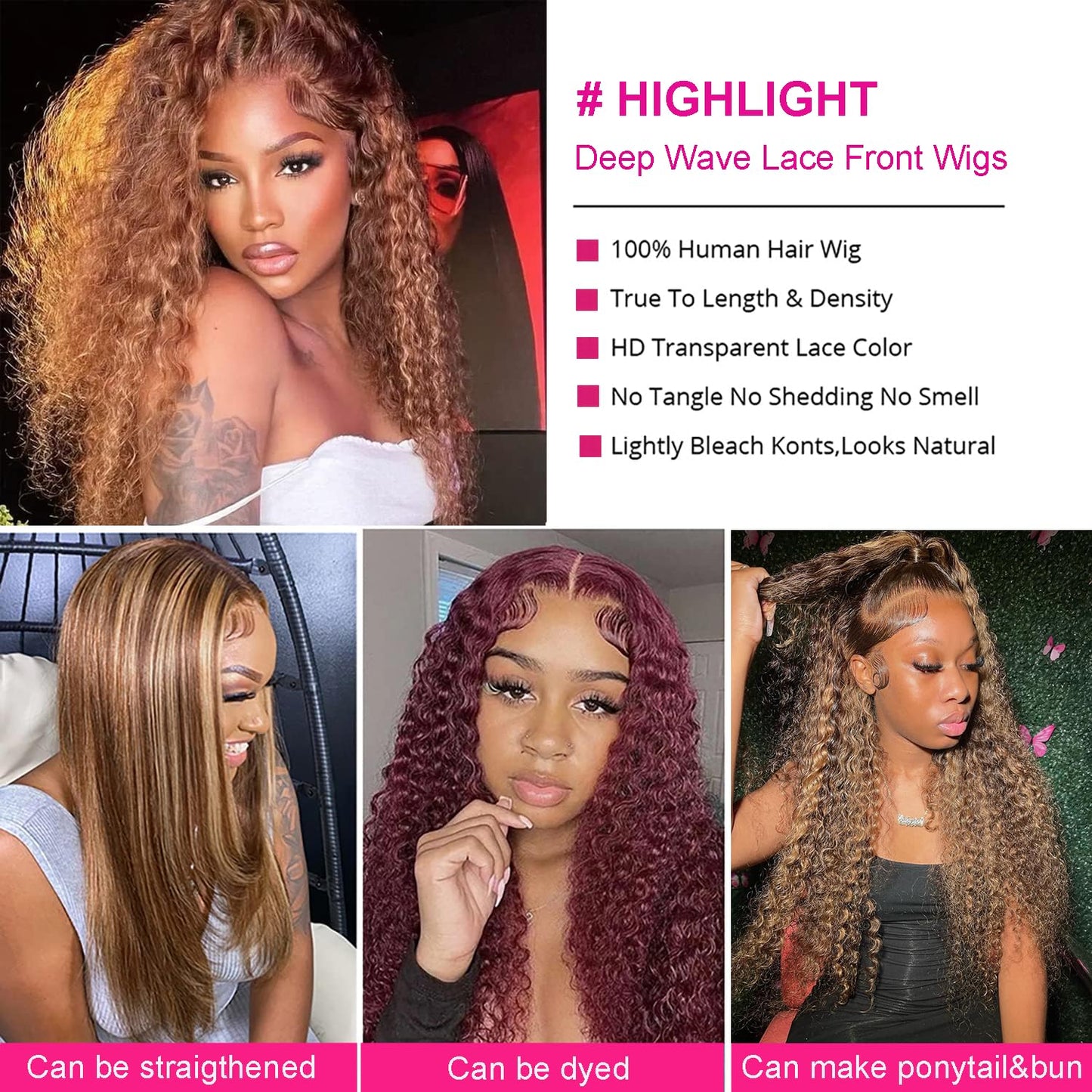 Highlight Ombre Lace Front Wig Human Hair 26 Inch 13X4 Deep Wave Honey Blonde Glueless Pre Plucked HD Lace Frontal Wigs 180% Density Curly Water Wave Wigs