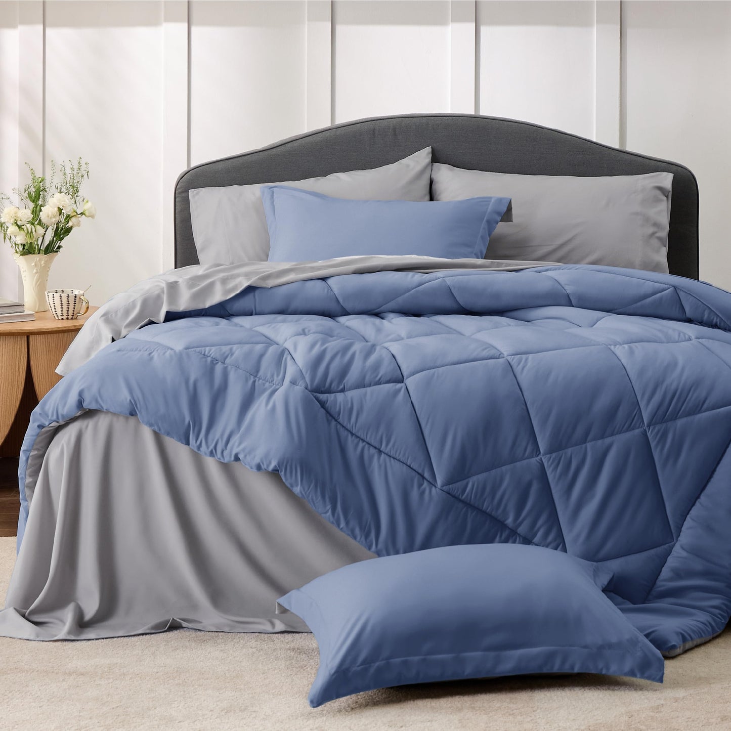 Bedsure Infinity Blue Twin Comforter Set - 5 Pieces Reversible Twin Bed in a Bag, Extra Long Twin Bed Set Infinity Blue and Grey with Comforters, Sheets, Pillowcase & Sham