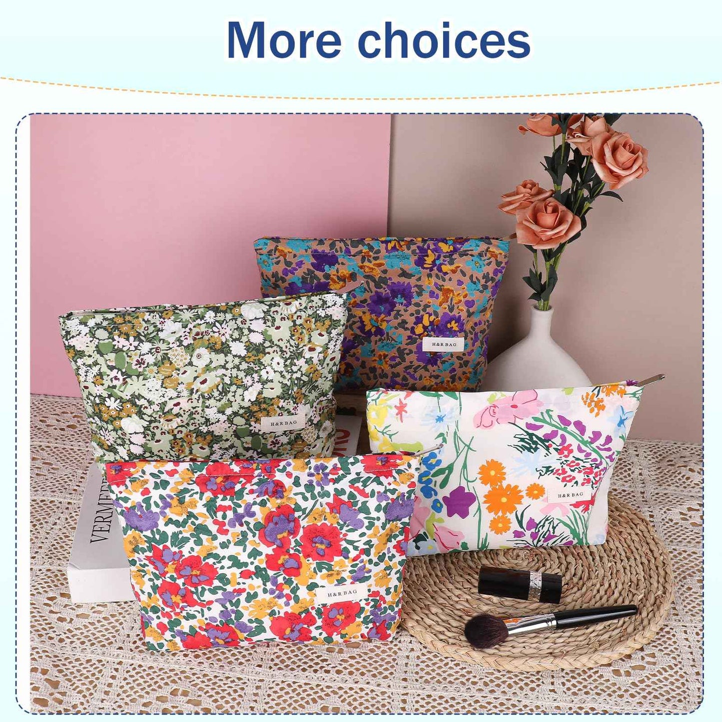 lllyan Travel Makeup Bag Zipper Pouch Fashionable Print Design, Spacious Cosmetic Bag Can Also Purse Organizer Pouches（Red print）