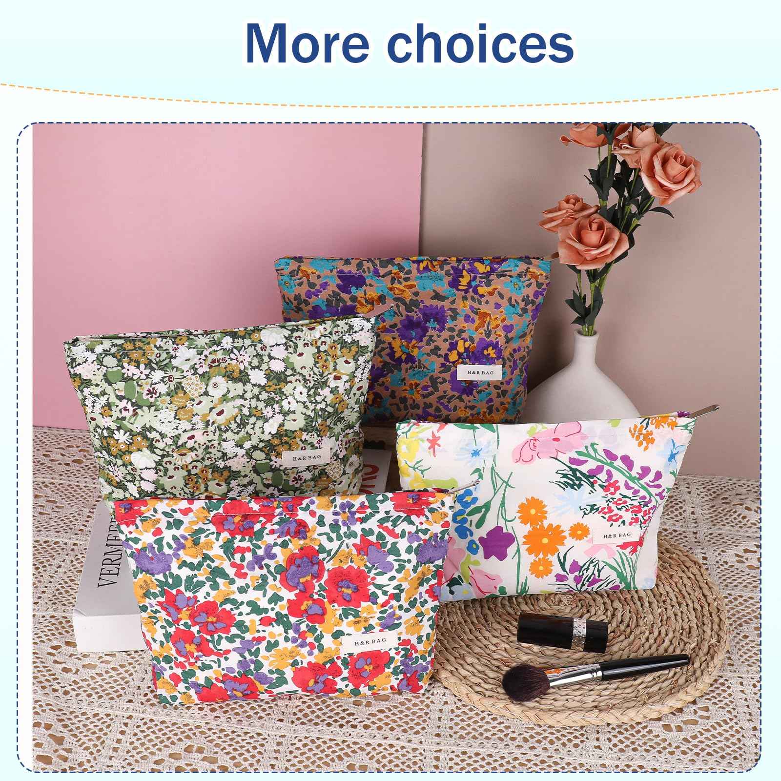 lllyan Travel Makeup Bag Zipper Pouch Fashionable Print Design, Spacious Cosmetic Bag Can Also Purse Organizer Pouches（Red print）