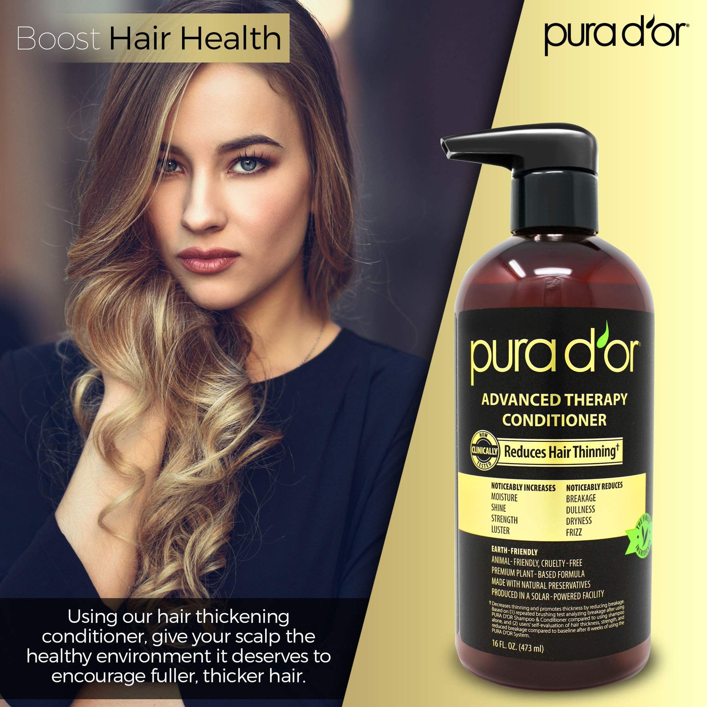 PURA D'OR Advanced Therapy Conditioner (16oz) For Increased Moisture, Strength, Volume & Texture, No Sulfates, Made with Argan Oil & Biotin, All Hair Types, Men & Women (Packaging May Vary)