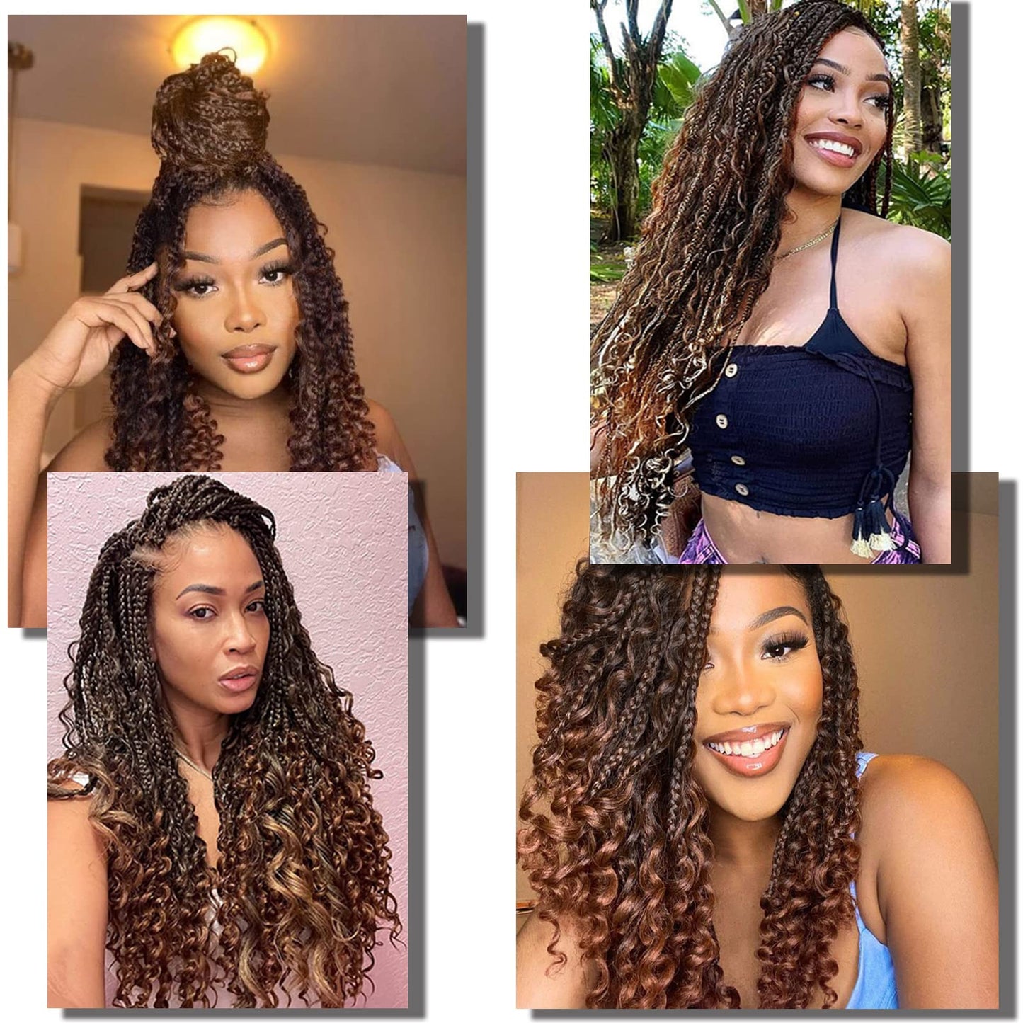 Liang Dian Goddess Box Braids Crochet Hair With Curly Ends 24 Inch 8 Packs Bohomian Braids Hair Crochet Braids for Black Women (24 Inch 1B/30)