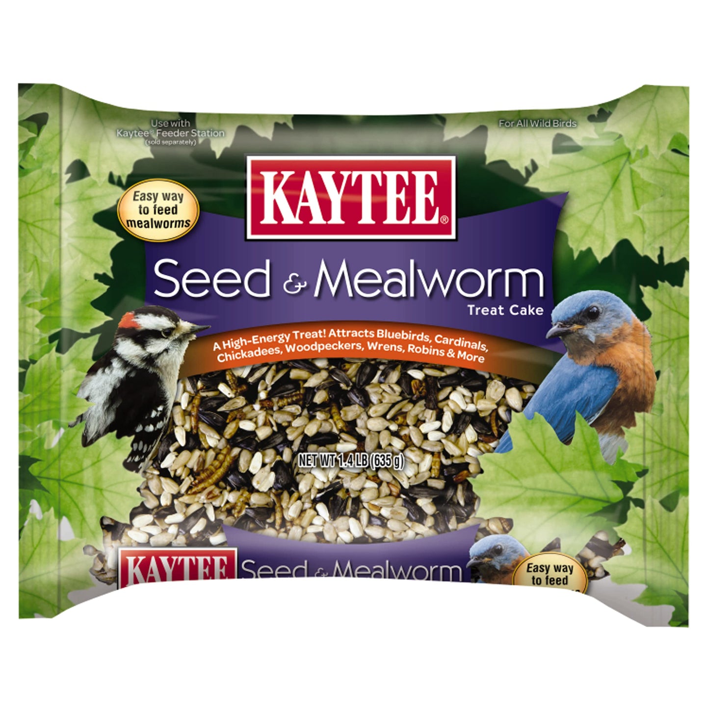 Kaytee Wild Bird Seed & Mealworm Seed Cake Food For Bluebirds, Chickadees, Woodpeckers and More, 1.4 Pound