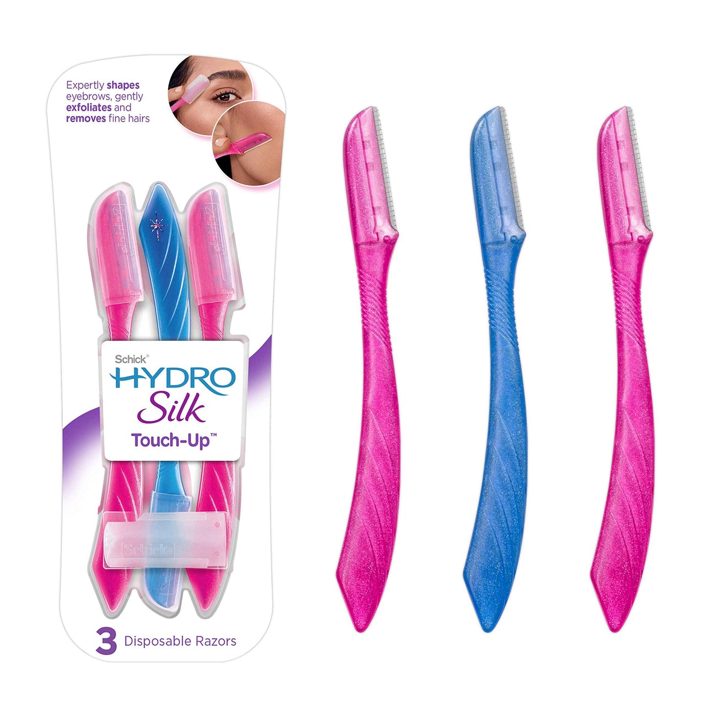 Schick Hydro Silk Trimstyle Bikini Razors with Trimmer & Touch-Up Exfoliating Dermaplaning Tool, Face & Eyebrow Razor with Precision Cover- 3 Count | Dermaplaning Razor For Women