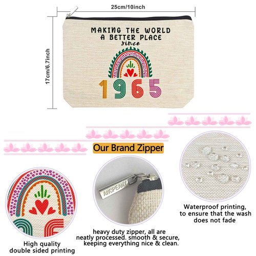 ancpeany Happy 60th Birthday Gifts for Women Makeup Bag, Funny 1965 60 Year Old Birthday Decorations Gift Ideas for Grandma, Mom, Her, Wife, Sister, Aunt, Small Cosmetic Travel Bags for Mothers Day