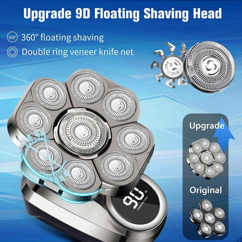 9D Head Shavers for Bald Men, Electric Shaver for Men,6 in 1 Mens Grooming Kit with Nose Hair Trimmer, Beard Trimmer,Waterproof Wet/Dry Rotary Shaver,Gift for Father, Husband, Boyfriend
