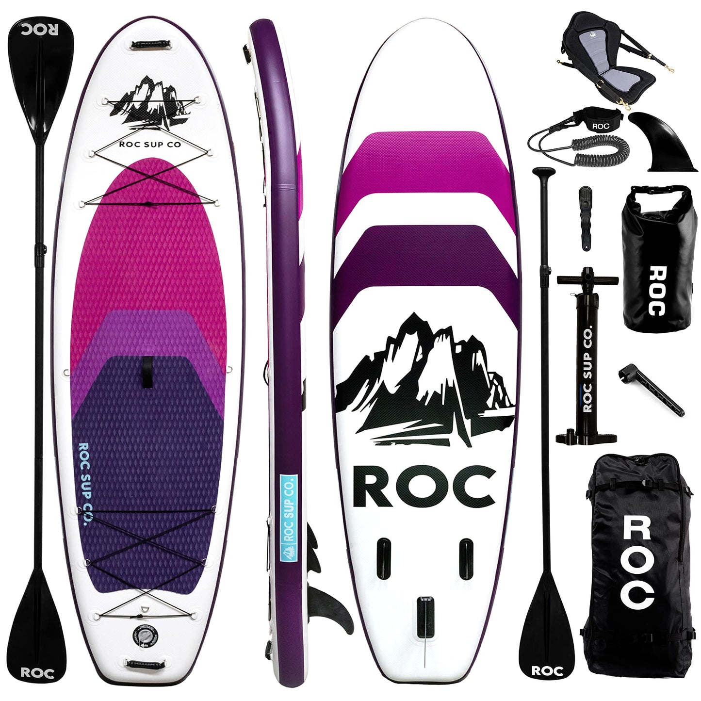 Roc Inflatable Stand Up Paddle Boards 10 ft 6 in with Premium SUP Paddle Board Accessories, Wide Stable Design, Non-Slip Comfort Deck for Youth & Adults (Violet W Kayak Seat)