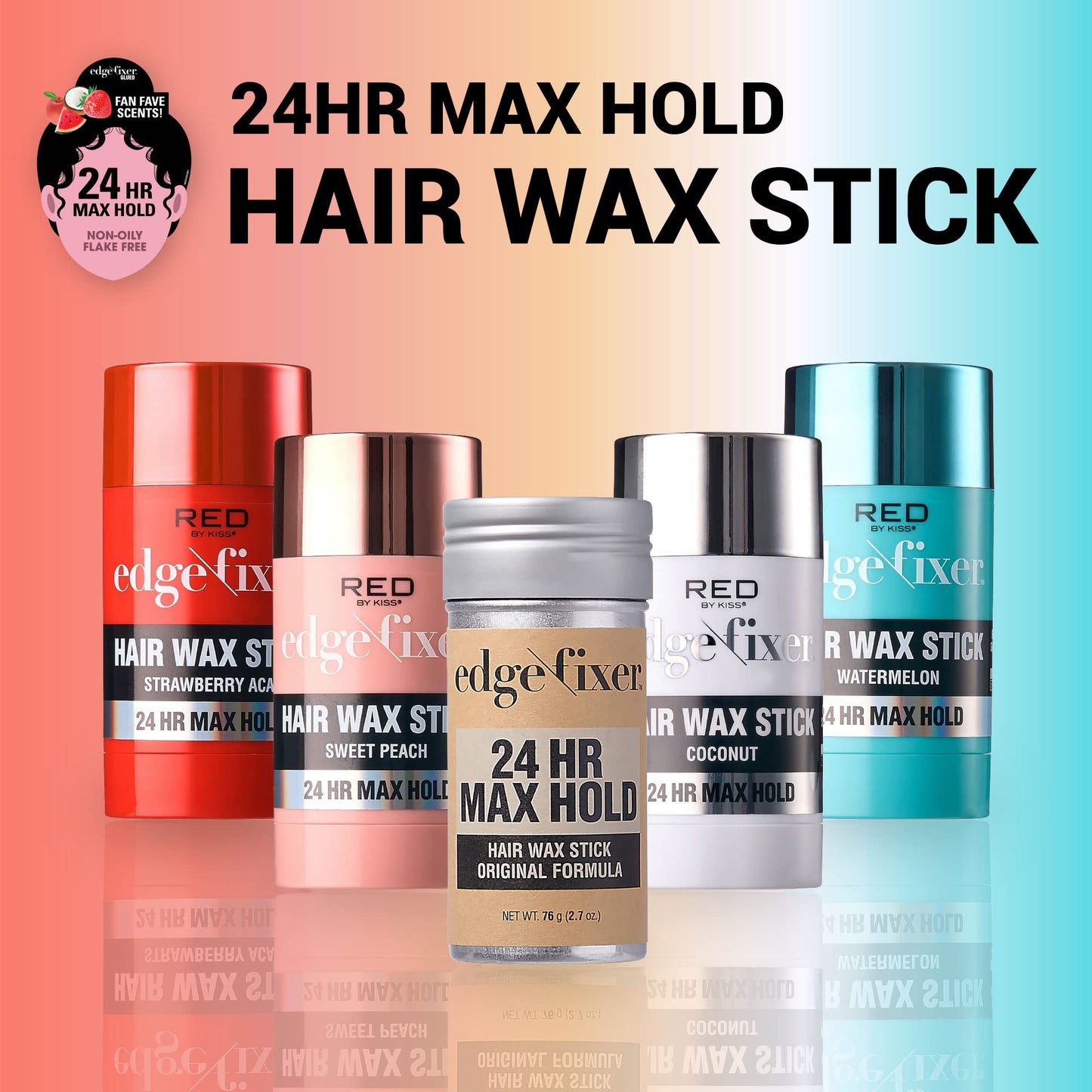 Red by Kiss Hair Wax Stick 24HR Max Hold Edge Fixer Edge Control Pomade Non-Sticky, Non-Oily Flake Free Hair Styling Wax (Strawberry Acai)