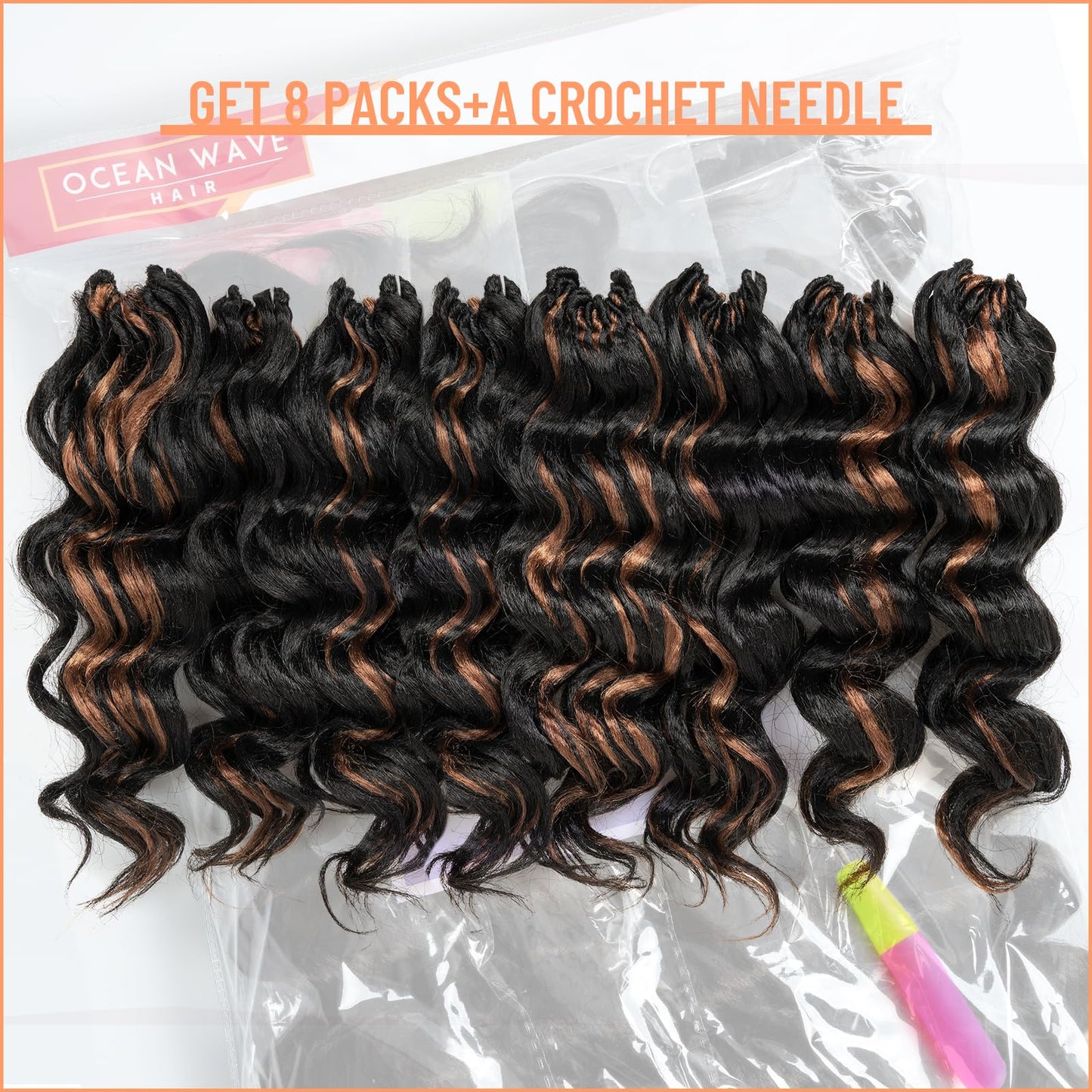 Toyotress Ocean Wave Crochet Hair - 12 Inch 8 Packs Black Mix Brown Crochet Braids Deep Twist Synthetic Braiding Hair Extensions (12 Inch, P30-8P)