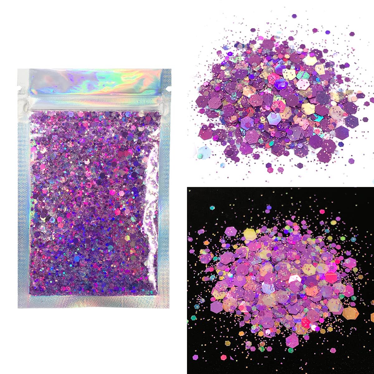 Purple Face & Body Glitter - Lilac Chunky Glitter - Cosmetic Grade - Uses Include: Festival Rave Makeup Face Body Nails Resin Arts & Crafts, Resin, Tumblers, Bath Bombs - Solvent Resistant