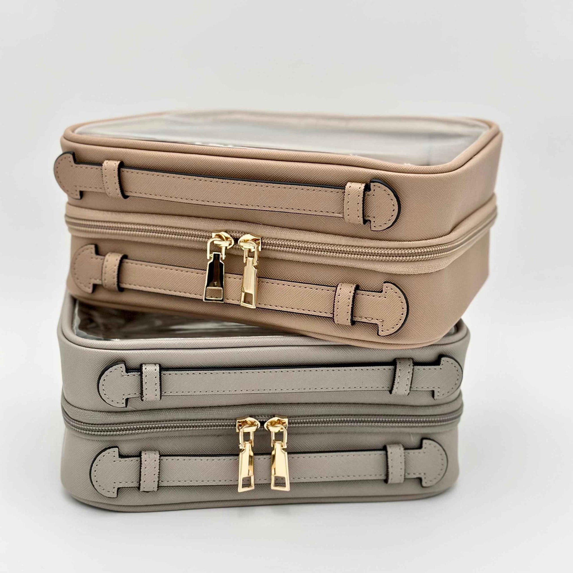 JAZD Clear Makeup Bag Toiletry Bag for Women Cosmetic Case Large Capacity Travel Make Up Bag Organizer Transparent Storage Compartment TSA Approved (BEIGE)