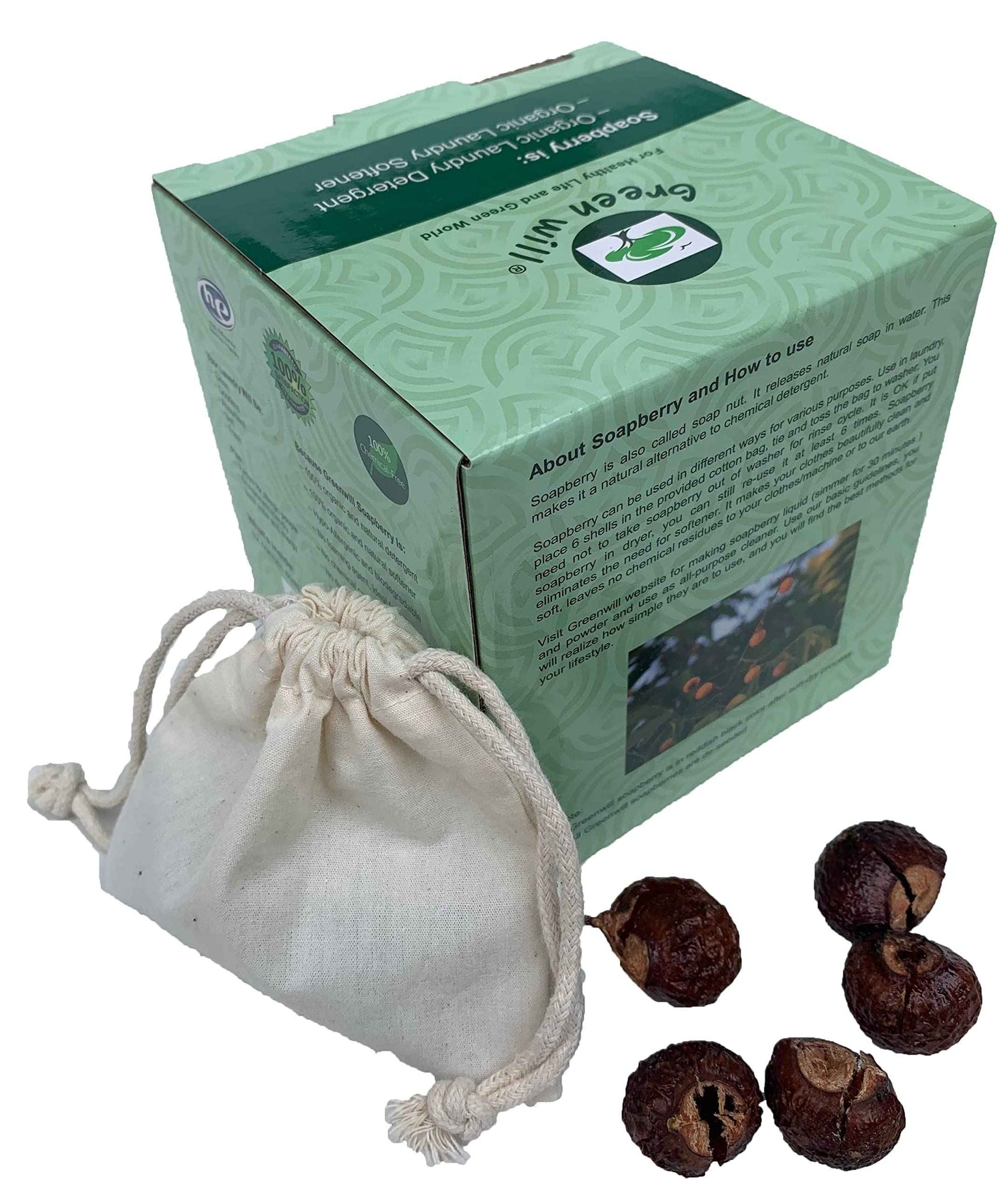 GREENWILL 0.75 Pound (12 Ounces) Organic De-seeded Soapberry/Soap Nut with 1 Wash Bag