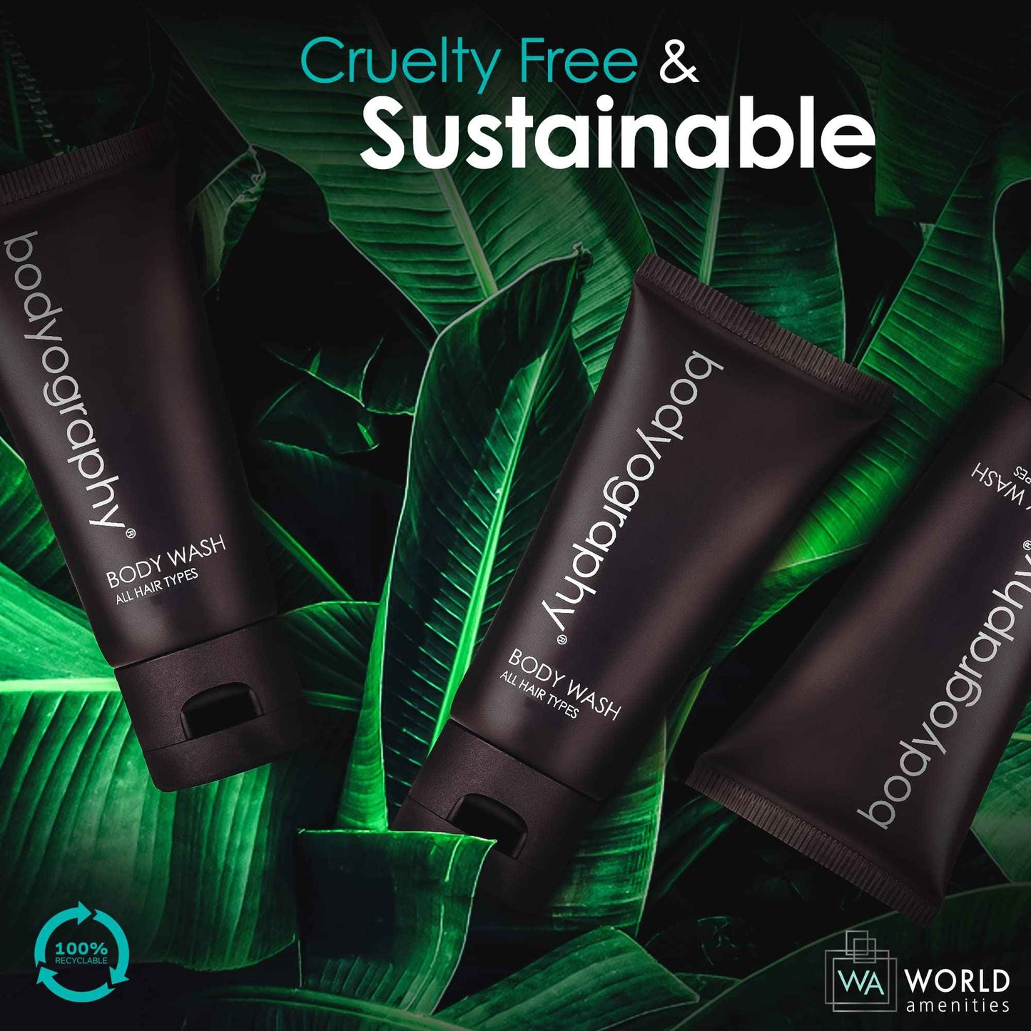 World Amenities - Bodyography - Bulk Body Wash | 50 Count, 1.4oz | Lavender Peppermint, Mini Travel Size Toiletries (100% Recyclable Tube with Flip Top Cap) Hotel Amenities.