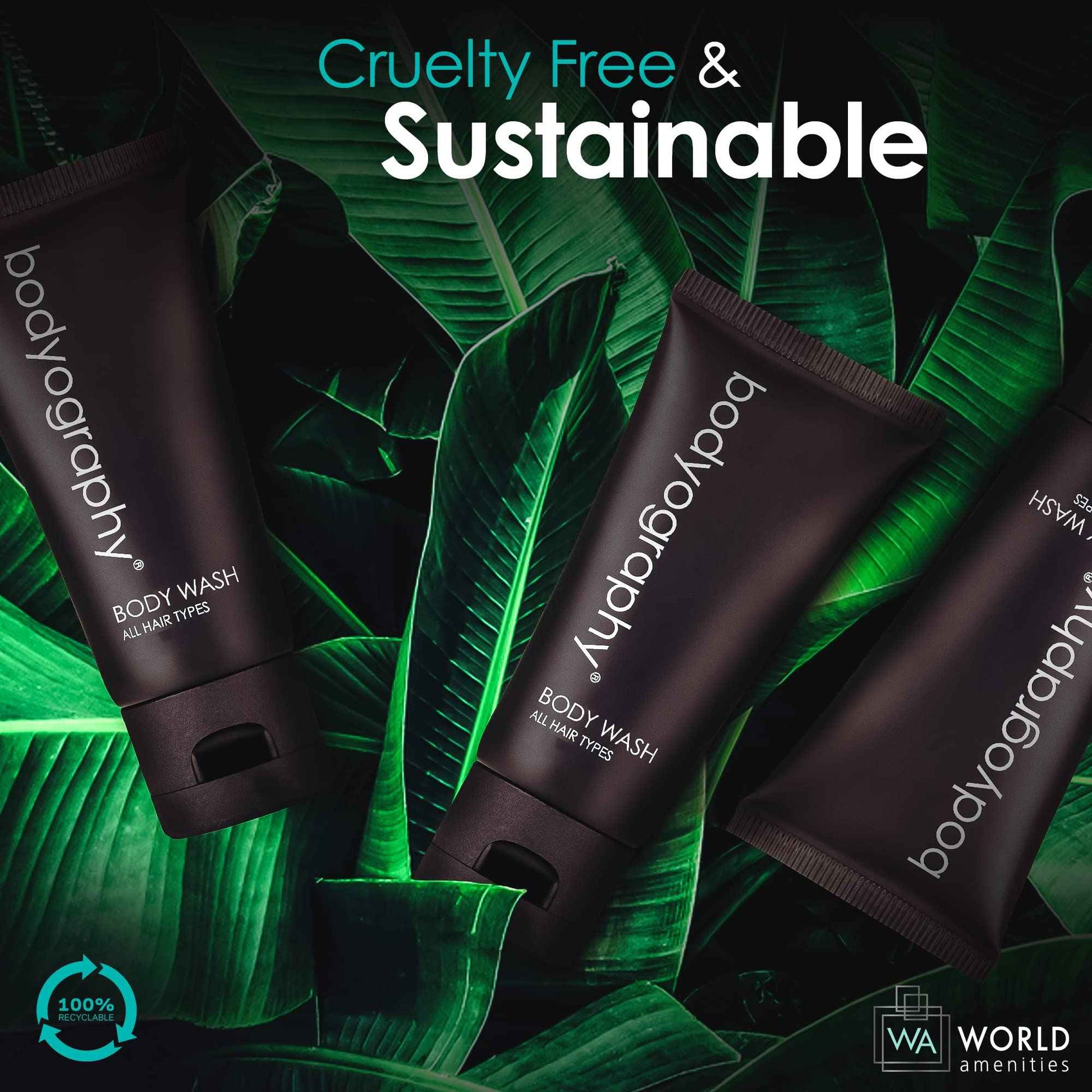 World Amenities - Bodyography - Bulk Body Wash | 50 Count, 1.4oz | Lavender Peppermint, Mini Travel Size Toiletries (100% Recyclable Tube with Flip Top Cap) Hotel Amenities.