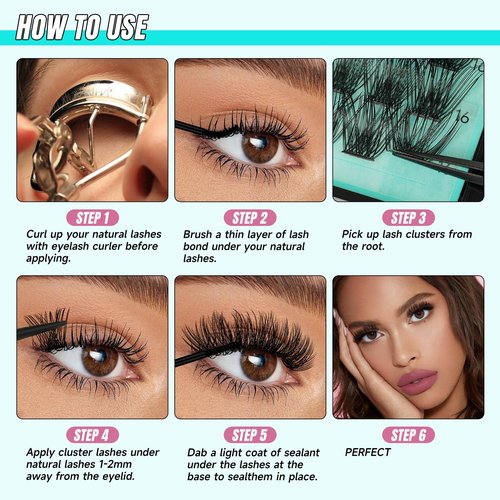 AMZGIRL LASH Midnight DIY Lash Extension Kit, 144 pcs Eyelash Clusters Kit Lash Bond and Seal, Lash Glue Remover and Applicator for Individual False Eyelashes Kit Lash Extensions(D-16mm Kit)