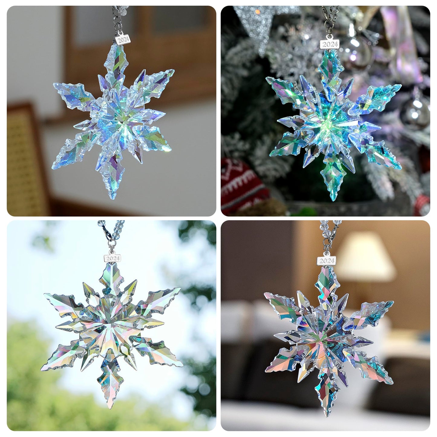 2024 Annual Christmas Ornaments Crystal Snowflake Star - Christmas Tree Ornaments Pendant Crystal Sun Catcher Home Hanging Decor