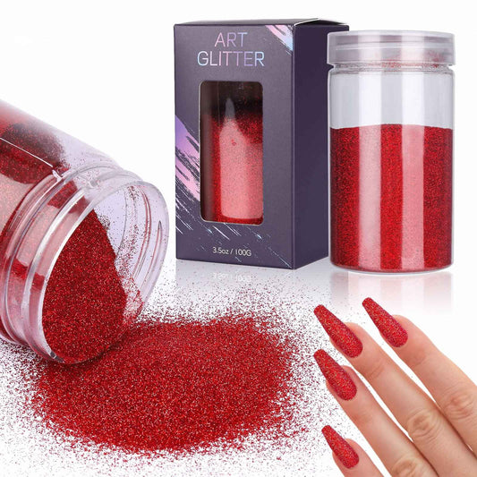 Red Nail Fine Glitter, EBANKU Red Laser Mermaid Manicure Pigment Glitter for Nails Art Resin Craft Supplies, Glitter for Body Nail Face Hair Lip Gloss Makeup 100G