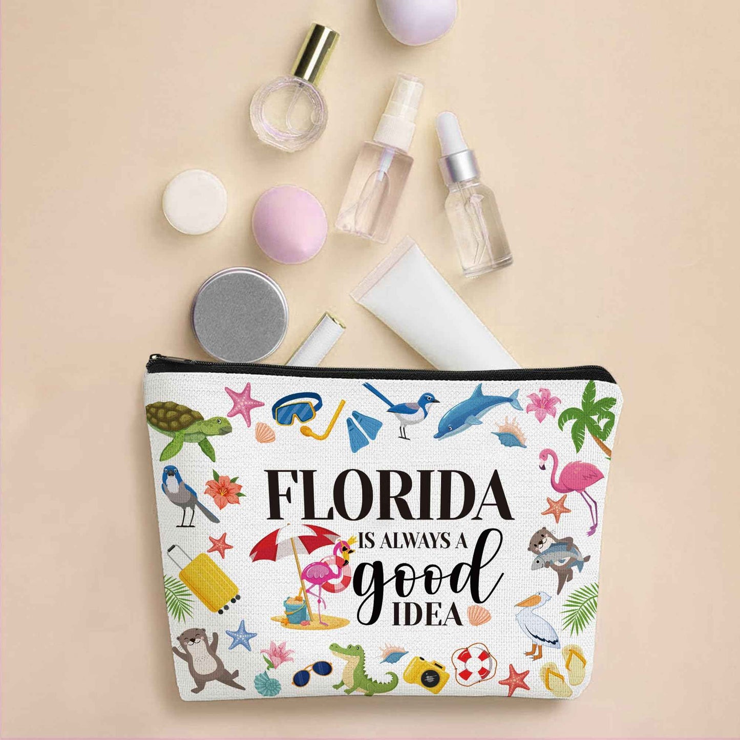 Papiailove Florida Makeup Bag Souvenirs Gifts for Women, Travel Cosmetic Bag, Waterproof Toiletry Organizer Zipper Pouch for Girls Travelers Florida Is Always A Good Idea