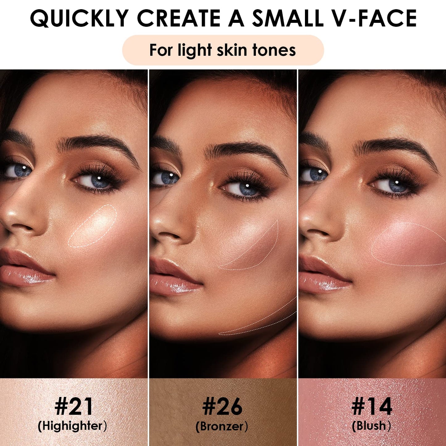 FOCALLURE 3 Pcs Cream Contour Sticks,Shades with Highlighter & Bronzer & Blush,Non-greasy Long-wear Face Contouring Pen,Easy to Sculpt the Face and Create a Lightweight Finishing Makeup,LIGHT-SKIN