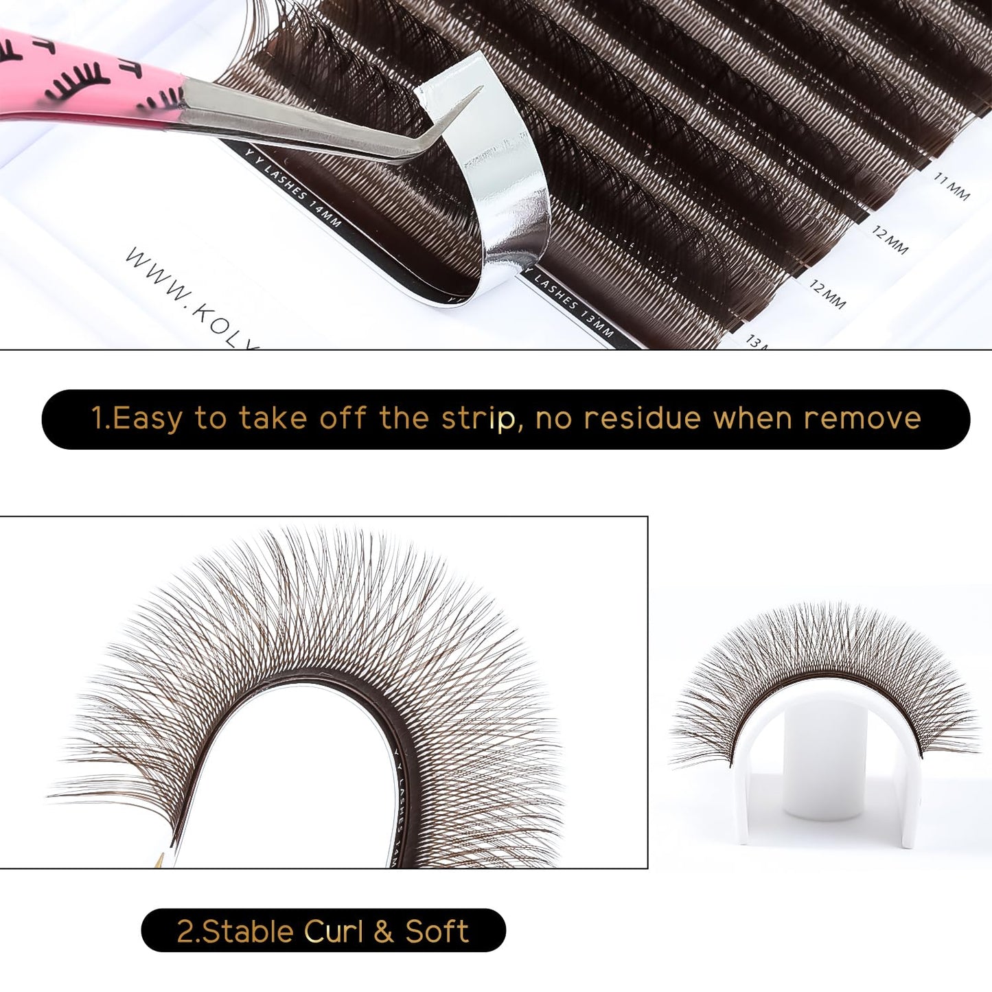 Kolybel YY Brown Eyelashes Extension Y Shaped 0.07mm C Curl 8-15mm Mixed Tray Lash Extension Easy Premade Fans 2D Soft Matte Black Volume Lashes Supply(YY,Brown-0.07-C-8-15mm)