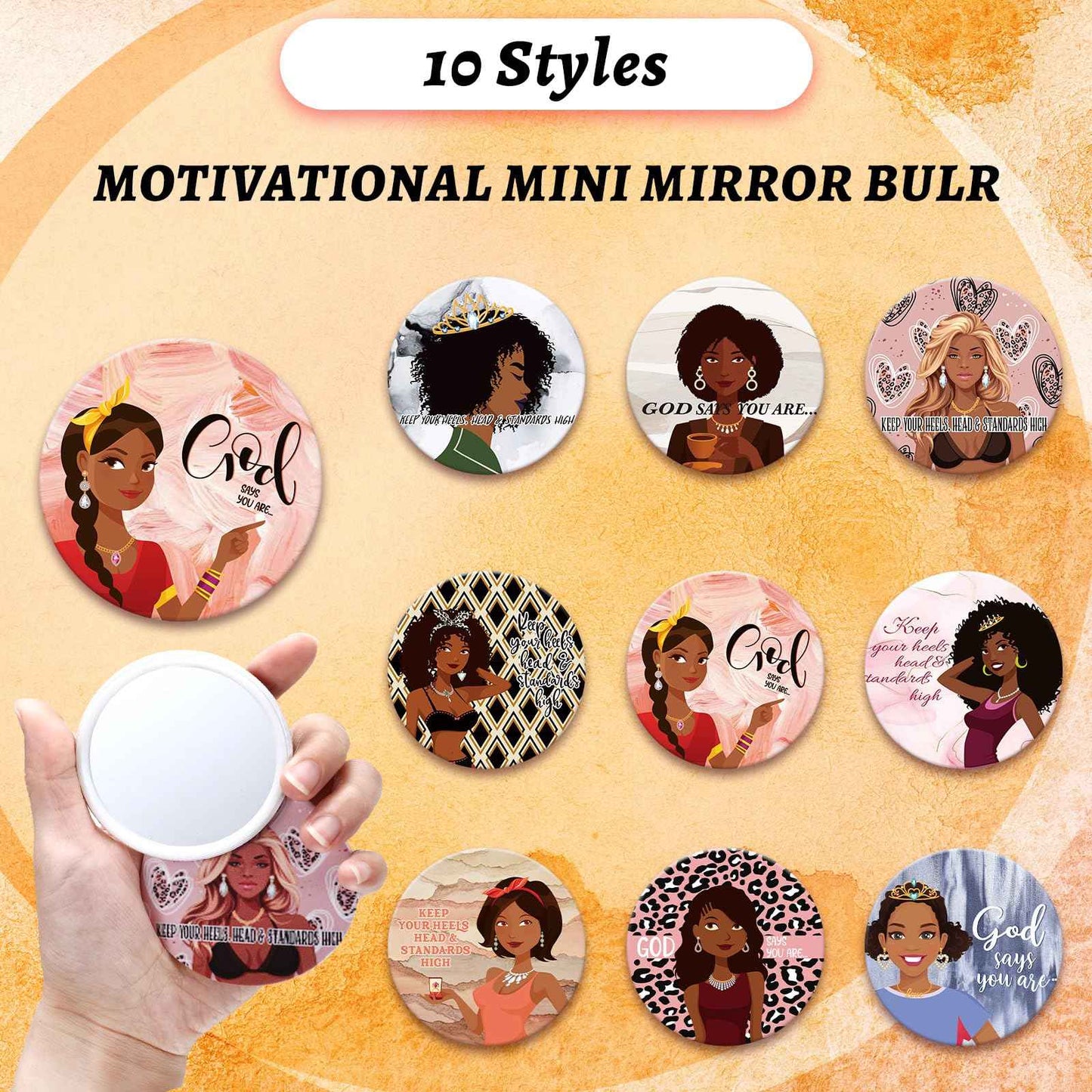 Kacctyen 20 Pcs Inspirational Gifts 10 Black African Women Makeup Bag 10 Mirrors Canvas Zipper Cosmetic Bags Travel Toiletry Pouch Bulk for Church Women Afro Housekeepers Teacher Coworker Employee