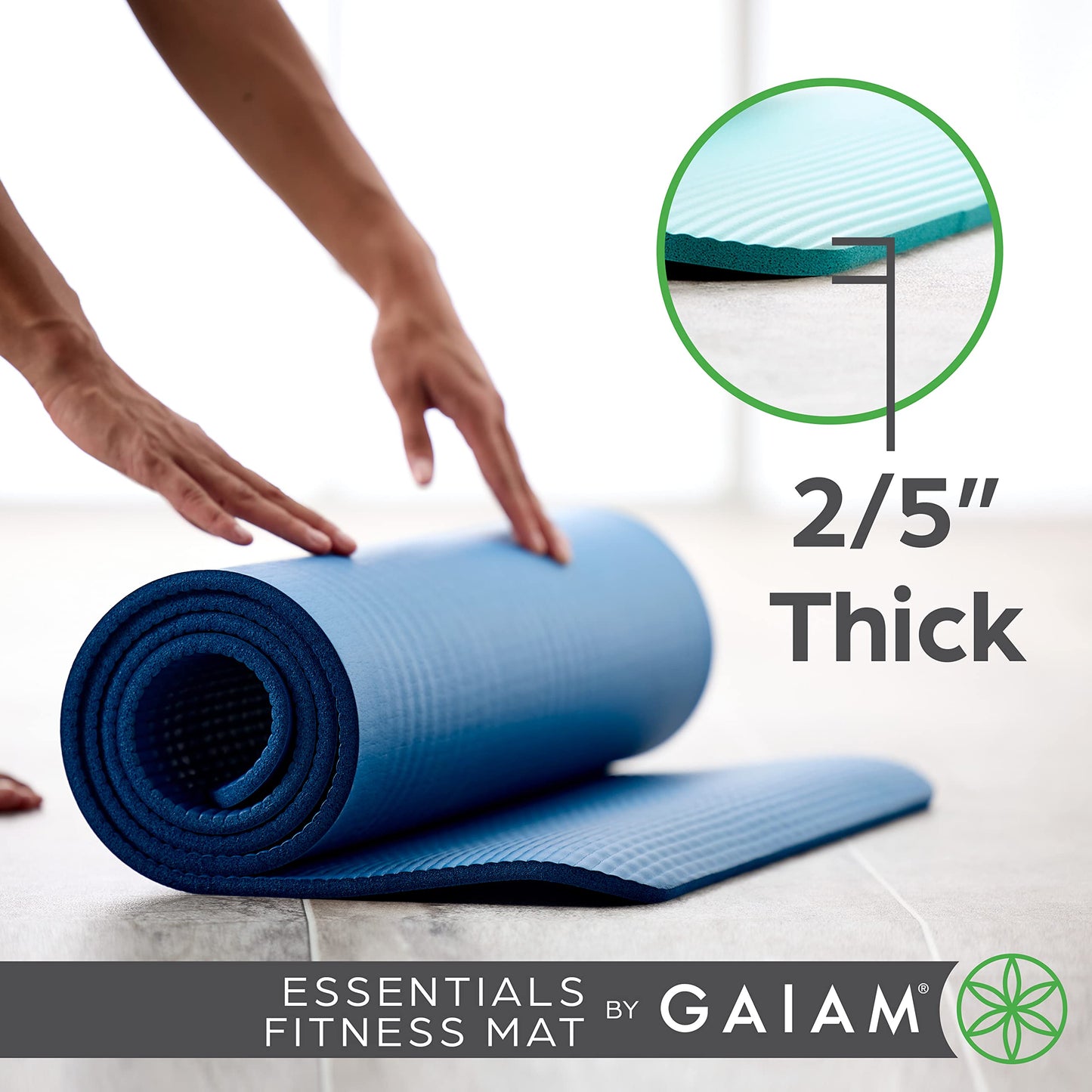 Gaiam Essentials Thick Yoga Mat Fitness & Exercise Mat with Easy-Cinch Carrier Strap, Pink, 72"L X 24"W X 2/5 Inch Thick