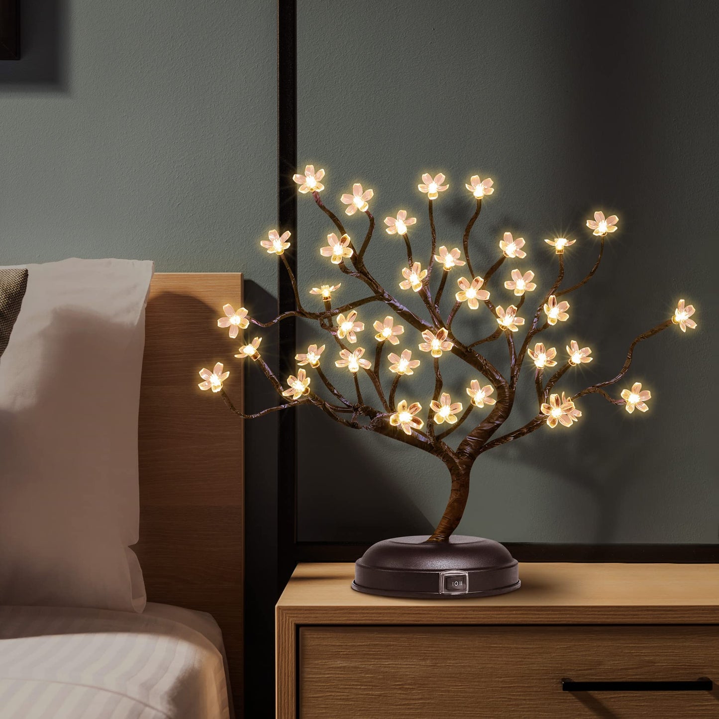 Lightshare 16Inch 36LED Cherry Blossom Bonsai Light, Warm White,Battery Powered and Plug-in DC Adapter (Included),Built-in Timer,Décor for Home,Festival,Party,Christmas,Night Light