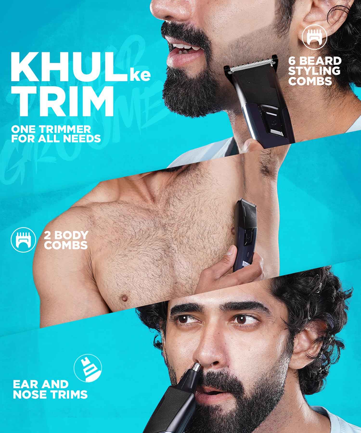 Bombay Shaving Company 11 in 1 Trimmer Men All in One Full Body Trimmer for Men 90 Min Charge time 90 mins Run time Type C Charging Power Groomer (New Model), Blue