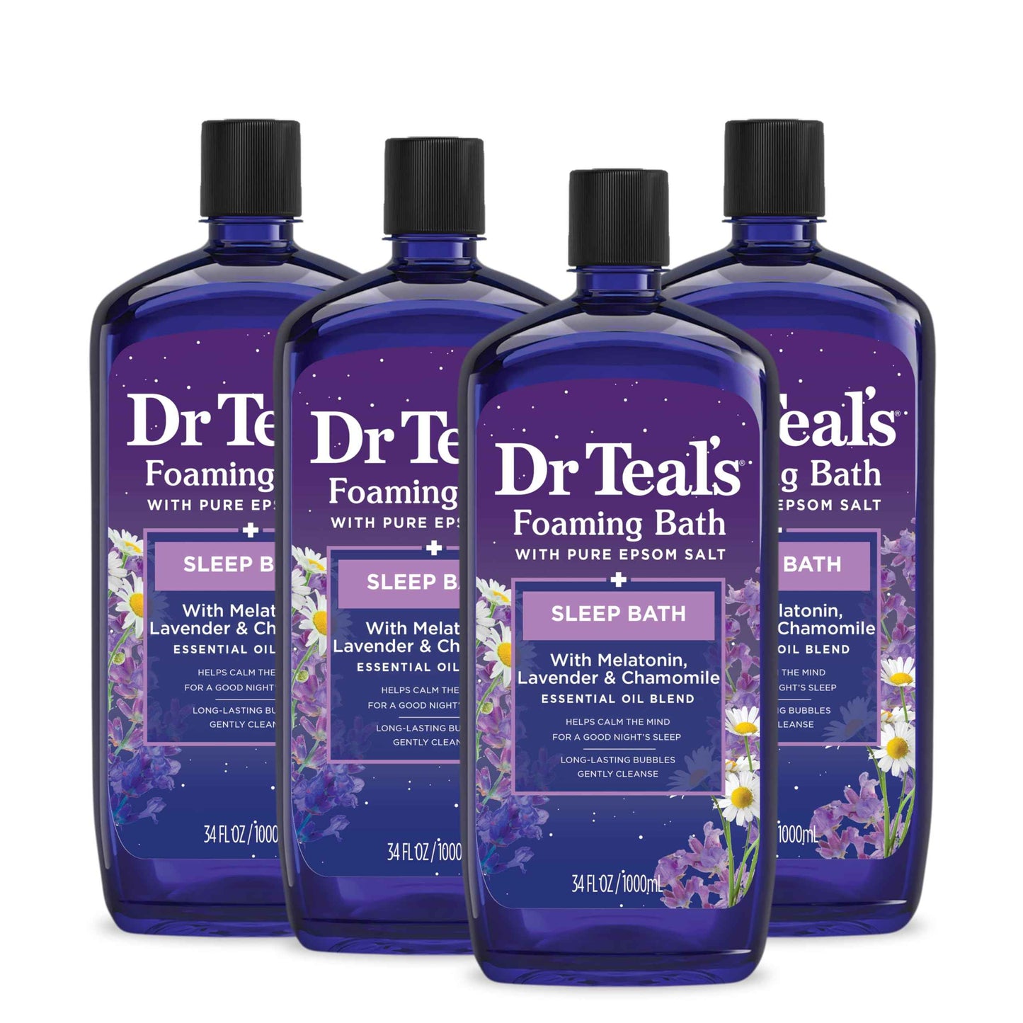Dr Teal's Foaming Bath with Pure Epsom Salt, Melatonin Sleep Soak with Essential Oil Blend, 34 fl oz (Pack of 4)