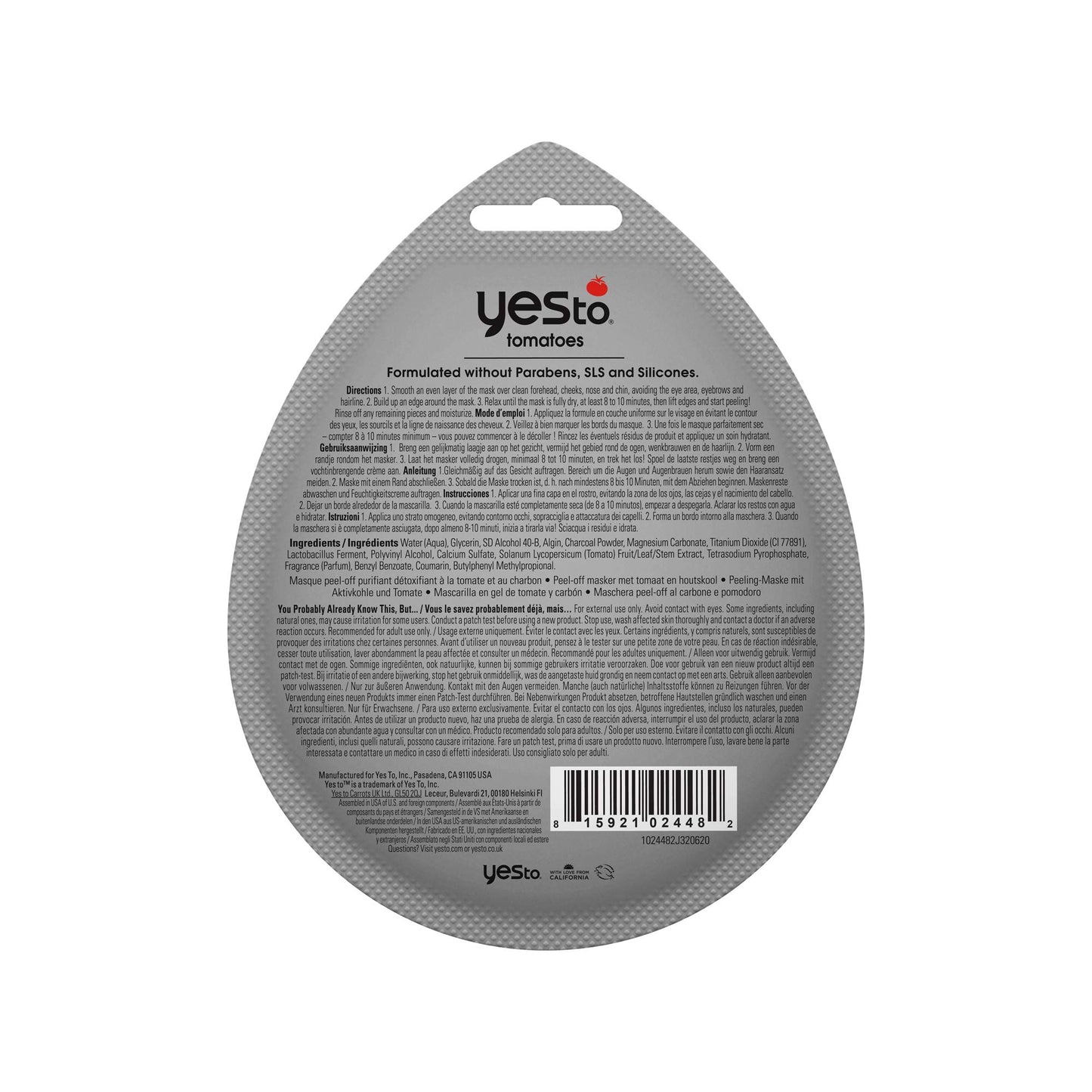 Yes To Tomatoes Charcoal Peel-Off Mask, Exfoliating Formula To Retain & Restore Skins Balance, Peel Away Impurities, With Charcoal & Antioxidants, Natural, Vegan & Cruelty Free, 3 Pack 0.33 Ounce