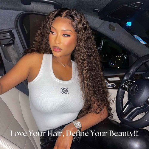 Anmetan Honey Blonde Highlight Black and Brown 4x4 Closure Water Wave Human Hair, 12A Wet and Wavy Color F1B30 Ombre 100% Remy Hair Pre Plucked with Baby Hair Free Part Hairline 4x4 Lace Closure 14 In