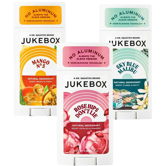 JUKEBOX Natural Deodorant for Women 3 Pack Sampler Gift Pack– Rose Hips Don't Lie, Mango No. 5, Sky Blue Malibu