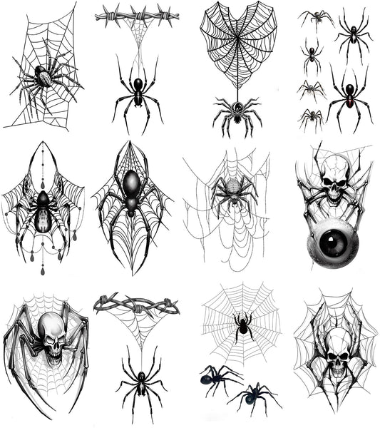 Fake Spider Tattoos, Temporary Face Tattoo, Halloween Spider Tattoos Sticker for Adult Kids Halloween Costume Accessories and Parties,12-Sheet