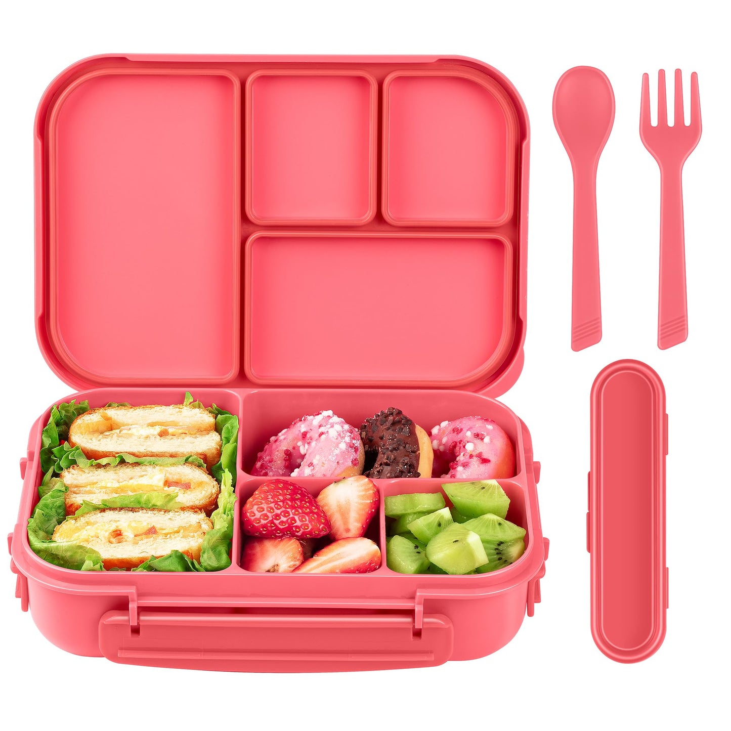 Amathley Lunch Box Kids,Bento Box Adult,Leakproof Lunch Containers for Adults/Kids/Toddler,1200ML-4 Compartments bento Lunch box with Utensil,Microwave & Dishwasher & Freezer Safe (Pink Berry)