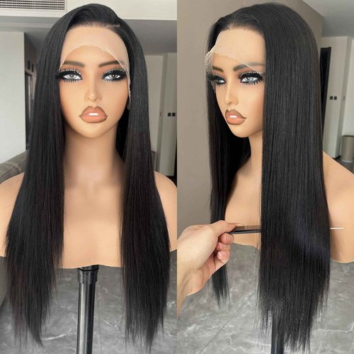 BLL Synthetic Lace Front Wig,13x4 Lace Wig Pre-Plucked Long Straight Glueless 1B Black Wigs For Black Women 26inch Ready to Wear Wigs Beginner Friendly