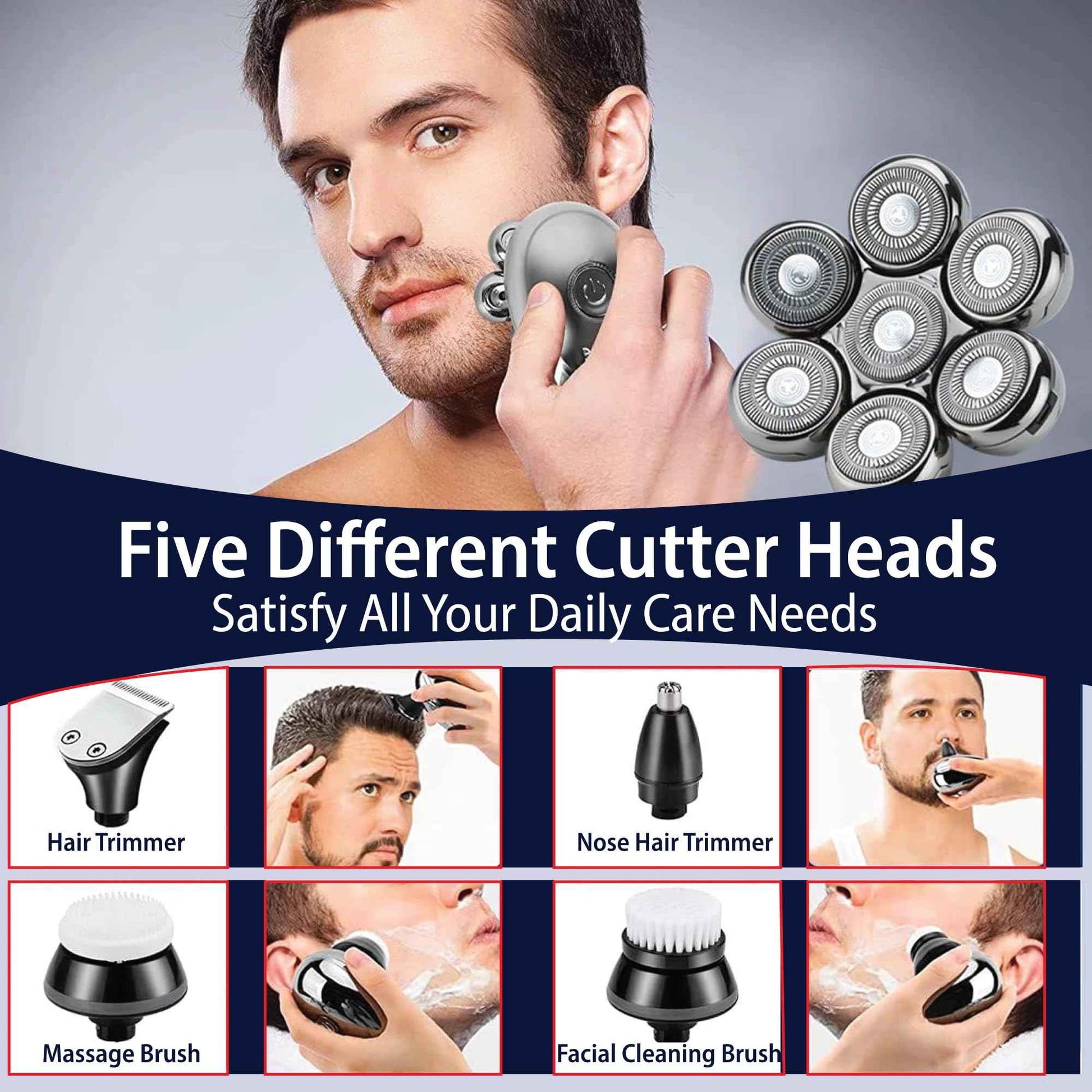 ROSHNI Head Shavers for Bald Men - Upgraded Detachable Head Shaver for Men - IPX7 Waterproof Electric Razor - 7D LED Display Rechargeable Grooming Kit with USB Charging Cable