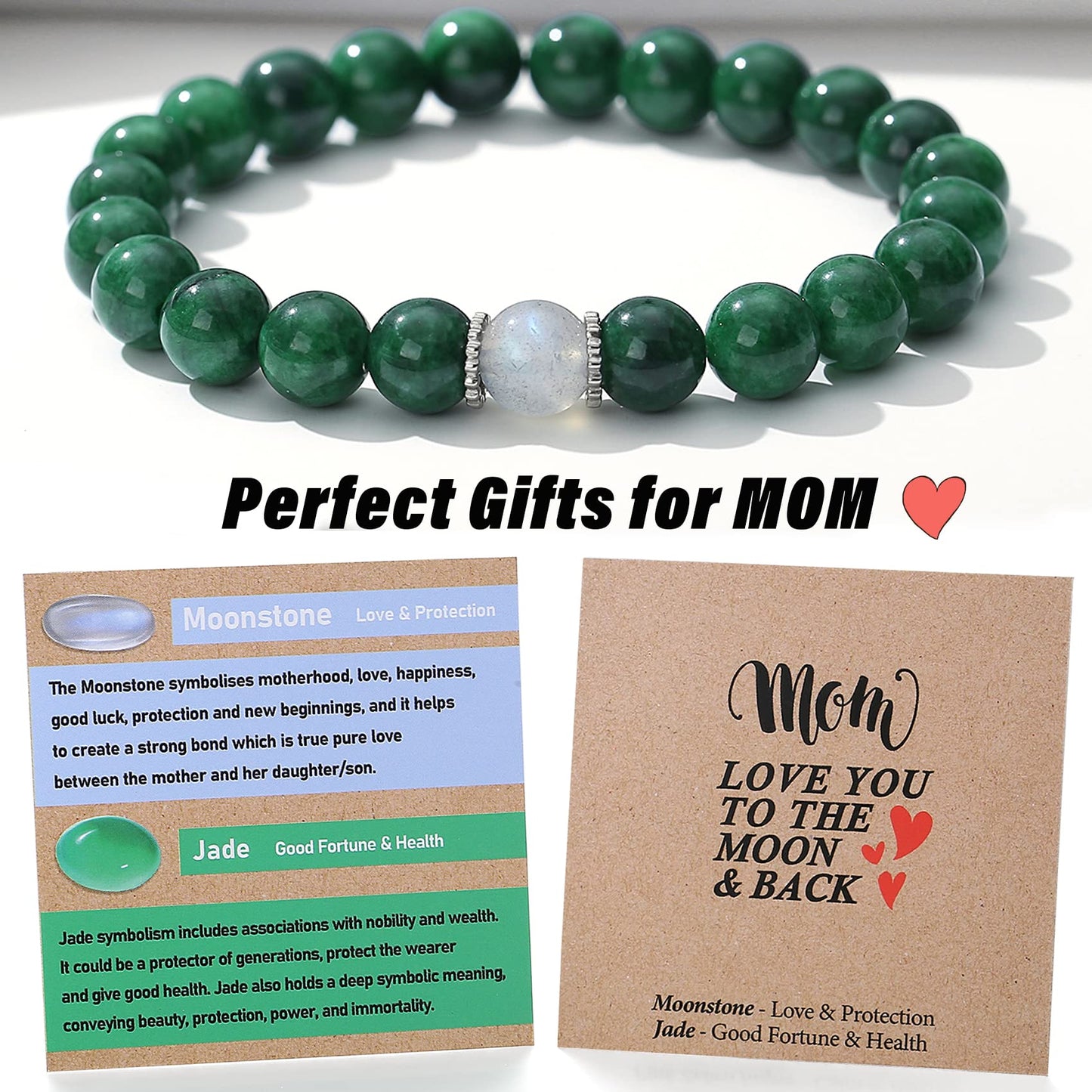 THEMEROL Mothers Day Gifts from Daughter Son Gifts for Mom Birthday Great Best Mothers Day Presents Mama Gift Personalized Unique Jade Bracelet Women Crystal Moonstone Bracelet Valentines Christmas