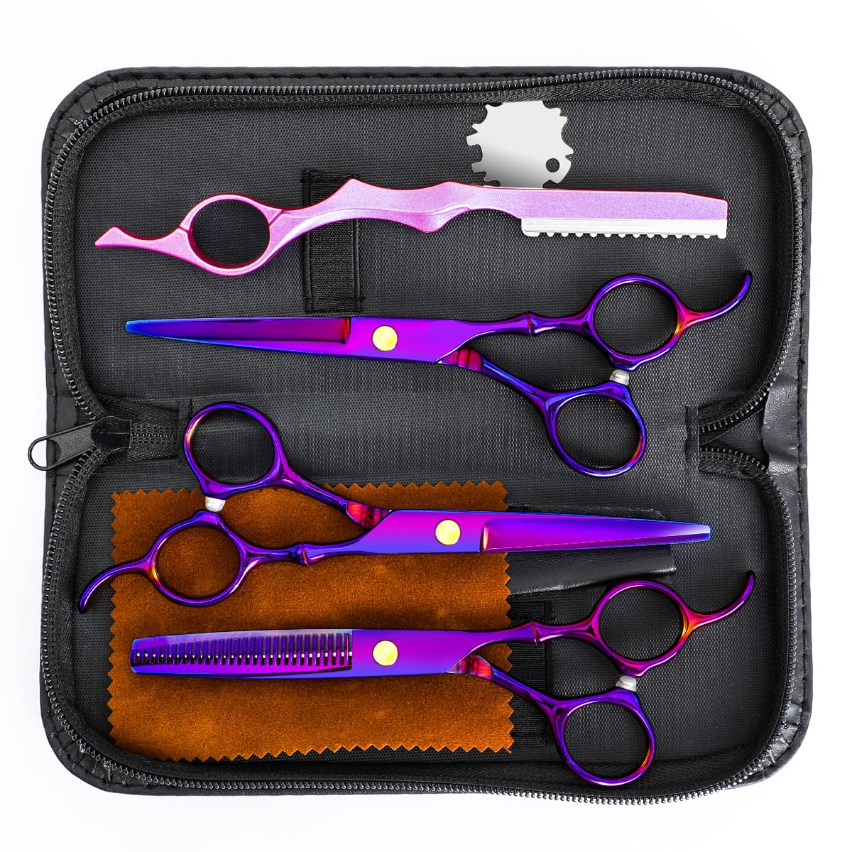 Professional Hair Cutting Scissors Sets Stainless Steel Barber Hairdressing Scissors Multifunctional Salon Thinning Scissors Straight Shears Tools Gifts for Mom Dad Friends (Purple)