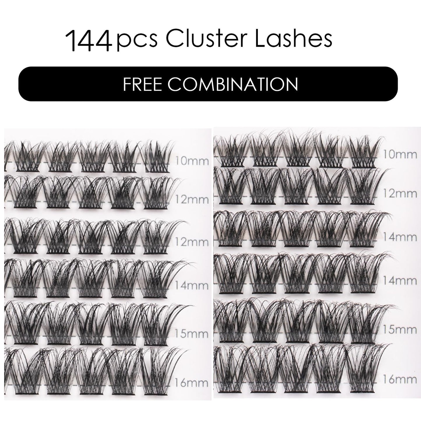 Lash Clusters 144 Pcs Individual Lashes Clusters Eyelash Extensions False Eyelashes DIY Wispy Fluffy Lash Extension Reusable False Eyelashes Natural Look Mix 10-16mm C D Curl-DM17